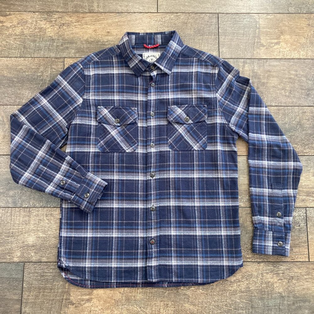Iron & Resin Freedom Riders Navy & Gray Plaid Flannel Shirt